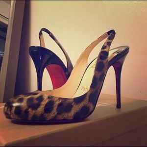 Louboutin Fifi Sling Leopard Patent Leather Pumps
